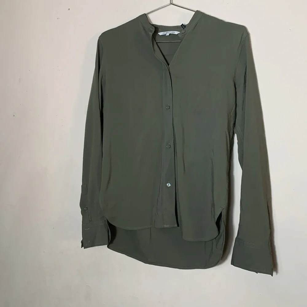 Helmut Lang Blouse Button Down Organza Green Luxe Minimal  Size Small